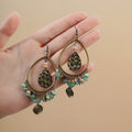 Antique Bronze Green Bead Teardrop Chandelier Hoop Earrings view 1