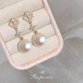 Gold Tone Clear Stone Floral Cluster Pearl Drop Stud Earrings view 1