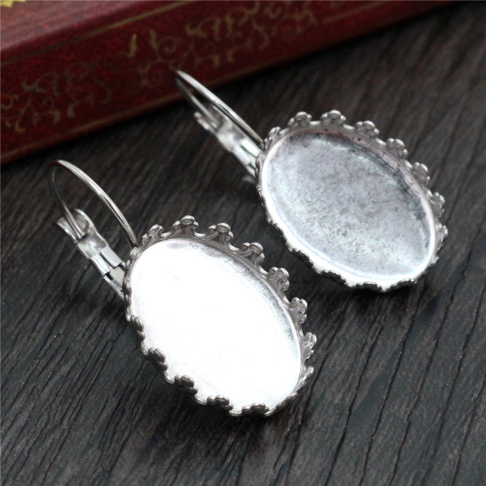 Stainless Steel Oval Bezel Leverback Earrings in Two Sizes