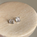 Clear Rectangular Glass Crystal Stud Earrings Silver view 3