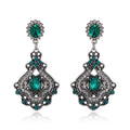 Aqua Silver Tone Green Palace Fan Crystal Metal Dangle Earrings view 1
