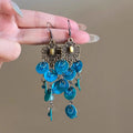 Antique Tone Shell Sequin Drop Earrings with Reflective Details view 2