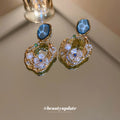 Gold Openwork Pearl Crystal Drop Earrings Polished Metal Jewelry view 2