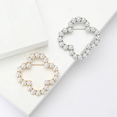 Pearl Quatrefoil Brooch front view on white background