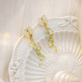 Cream Butterfly Stud Earrings Gold Vine Green Bead Drops view 2