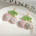 Eight Color Woven Double Cherry Gold Tone Hook Earrings view 7