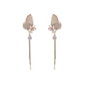 Silver Pink Butterfly Twin Chain Tassel Stud Earrings view 5