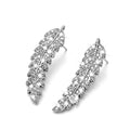 Pave Cubic Zirconia Feather Stud Earrings, Brass, Three Tones view 2