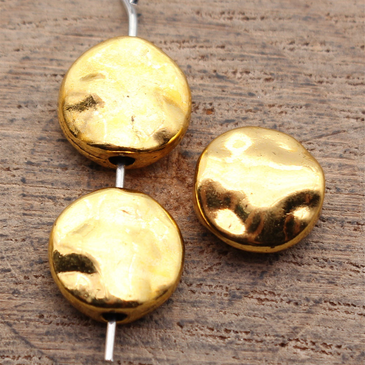 10x10x4.3mm 1.5g Antique Gold Tone Zinc Alloy Hammered Round Loose Metal Beads for Bracelet DIY Jewelry