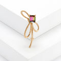 Rhinestone Bow Brooch Gold Multicolor or Silver Navy Stone view 3