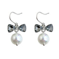 Silver Grey Crystal Bow Glass Pearl Drop Hook Earrings view 5