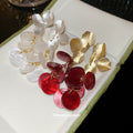 Floral Stud Earrings with Layered Round Disc Drops in Two Colors view 2