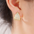 Triangular Clear Crystal Pavé Huggie Earrings in Gold Tone view 3