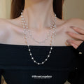 Double Layer White Pearl Station Necklace Gold Silver view 1