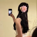 Pink Fabric Dahlia Duckbill Hair Clip with White Buds view 4