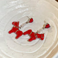 Red Horse and Heart Pearl Drop Stud Earrings Metal Tone Jewelry view 6