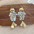 Sequin Fish Drop Earrings in Red White and Blue Colorways view 7