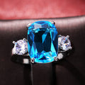Silver Ocean Blue Oval Cubic Zirconia Three Stone Ring view 2