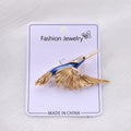 Gold Tone Hummingbird Brooch Red Blue Enamel Rhinestone view 4