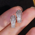 White Gold Tone Baguette Round Crystal Huggie Hoop Earrings view 2