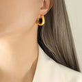 Chunky Thick Smooth C-Shape Hoop Earrings Gold Or Steel Tone view 4