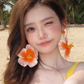Orange Raffia Flower Statement Stud Earrings Decorative Jewelry Pair view 3