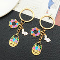 Colorful Easter Basket Rabbit and Egg Metal Keychain Pair view 4