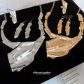 Irregular Crumpled Plate Necklace Or Long Earrings In Gold Or Silver Tone view 2