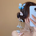 Fabric Butterfly Flower Tassel Hair Clips Pink Blue view 3