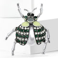 Silver Tone Beetle Brooch with Green Crystal Wing Details view 2