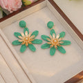 Nine Color Woven Large Flower Statement Dangle Earrings view 6