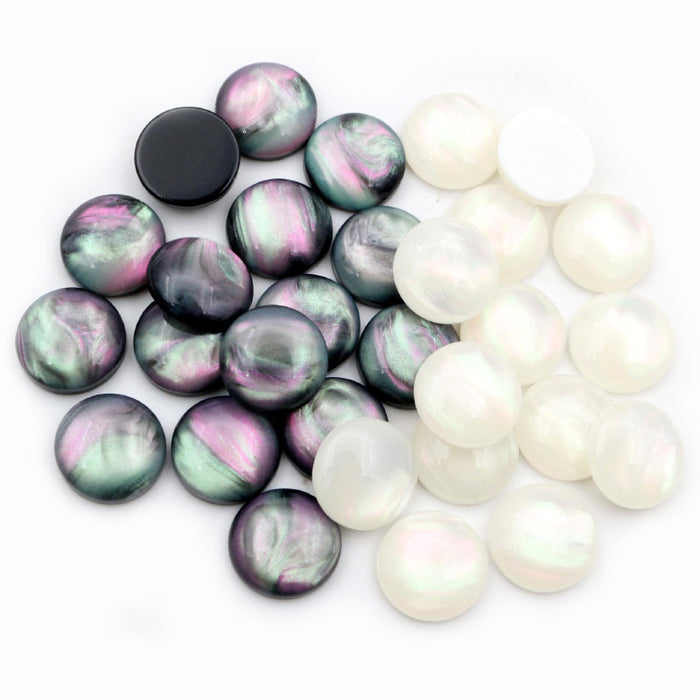 Black and White Shell Pattern Round Resin Cabochons