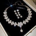 White Pearl Floral Necklace And Drop Earring Jewelry Set view 6