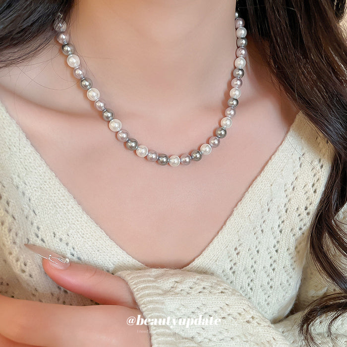 White and Blush Pearl Look Beaded Necklace with Silver Tone Clasp
