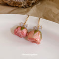 Preserved Pink Rose Bow Hook Earrings Fashion Jewelry Accessory view 3