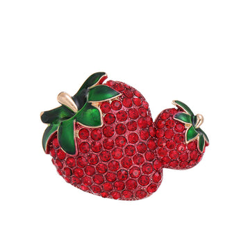 Red Green Strawberry Crystal Metal Brooch Pin 4.6 x 4 cm