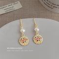 Gold Tone Lucky Enamel Tag Pearl Hook Drop Earrings view 1