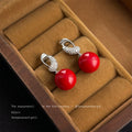 Red Glossy Pearl Drop Earrings Silver Twisted CZ Posts view 6