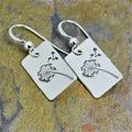 Silver Rectangle Hook Earrings Engraved Dandelion Plates view 3