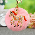 Crystal Winged Horse Keychains with Faux Fur Pompoms and Plain Options view 7