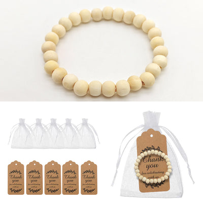 Natural wood bead stretch bracelet with organza bags and kraft tags