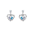 Silver Open Heart Blue Purple Crystal Drop Stud Earrings view 5