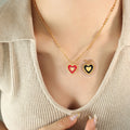 Double Sided Red Black Enamel Heart Ball Chain Necklace view 7