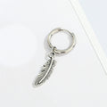 Single Stainless Steel Wing and Feather Charm Huggie Earrings view 2