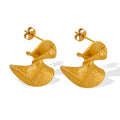 Fan Embossed Twist Stud Earrings Gold Steel Tone Pair view 5