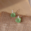 Matte Rose Flower Open Hook Earrings White Green Pink Pearls view 2