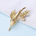Gold Tone Rhinestone Wheat Brooch Crystal Grain Pin view 2