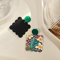 Acrylic Floral Scalloped Drop Earrings Three Print Designs view 4