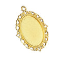 Oval Filigree Cabochon Tray Pendant Base Floral Bird Design Silver Gold view 5