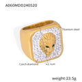 Lion Head Pave Ring Rope Chain Necklace Gold Tone Metal Set view 8